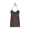 Hot and sexy neck sling leopard print dress for women's early spring new waist and thin inner hip-wrapped short skirt