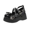 Kawaii Lace Bowknot White Lolita Shoes Women Heart Buckle Platform Mary Janes Woman Japanese Style Patent Leather Jk Shoes
