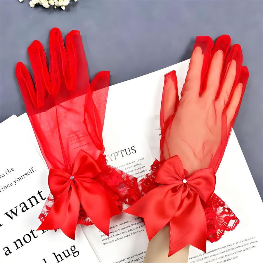 Women's Vintage Lace Bow Gloves for Evening Party Prom