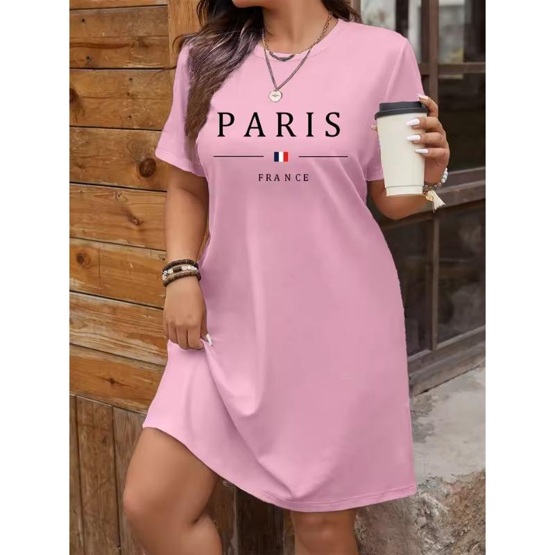 Plus Size Women's Summer Music Festival Pattern Sporty Casual Letter Print Fashionable 07 Printed Jersey Tenniscore Dress