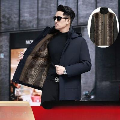 Men's Cotton-padded Jacket Style Overcomes Hooded, Fleece, Thickened, Detachable Inner Lining Middle-aged Jacket Warm Coat