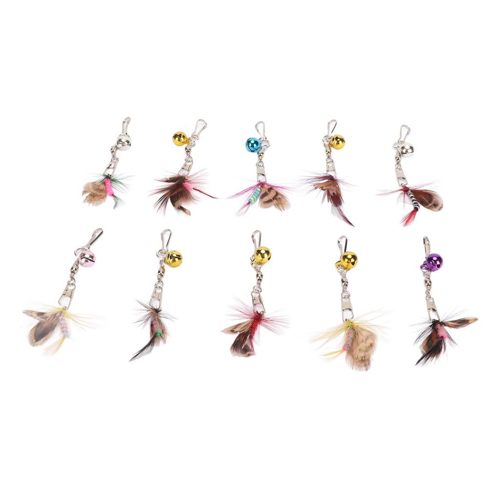 10Pcs Cat Teaser Wand Replacement Feather Cute Flying Insect Attractive Cat Wand Toy Accessories with Bell and Pin Hook