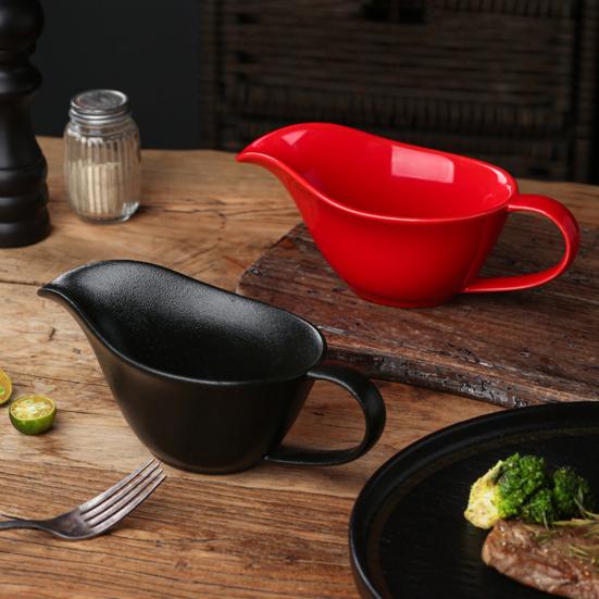 Yousheng Sauce Cup Ceramic Handle Design Dishwasher Safe Wide Spout No Mess Pouring Sauce Serving Pitcher Home Kitchen Decor