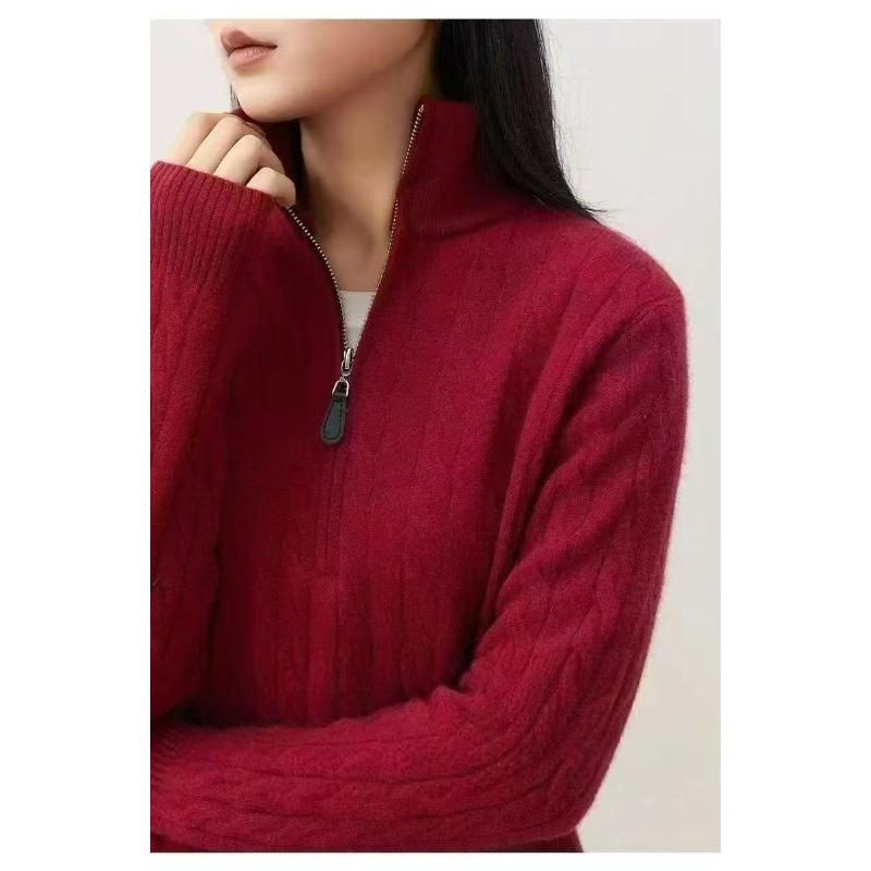 Dámský béžový pletený svetr s půlzapínáním a límcem, ležérní