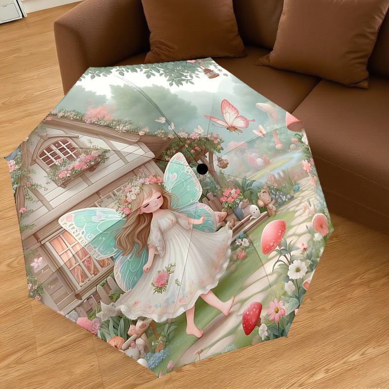 1 Stück Fee Garten Regenschirm-8-Speichen Verstärkt, Automatisches Öffnen, Leicht & Langlebig, Niedliches Modeaccessoire für Draußen-F2646