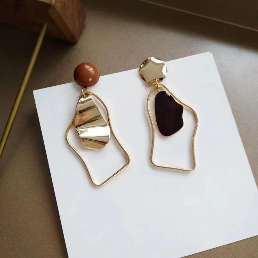 Orecchini Pendenti Asimmetrici Geometrici Irregolari Svuotati con Smalto a Goccia, Temperamento Coreano, Gioielli di Moda per Donna