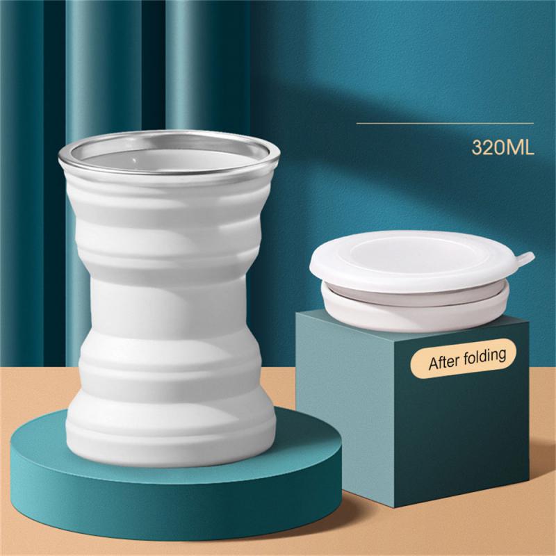 1Pcs Portable Silicone Foldable Cup With Lanyard Heat Resistant Collapsible Cups Lid Folding Storage Travel Mug For Hot Water
