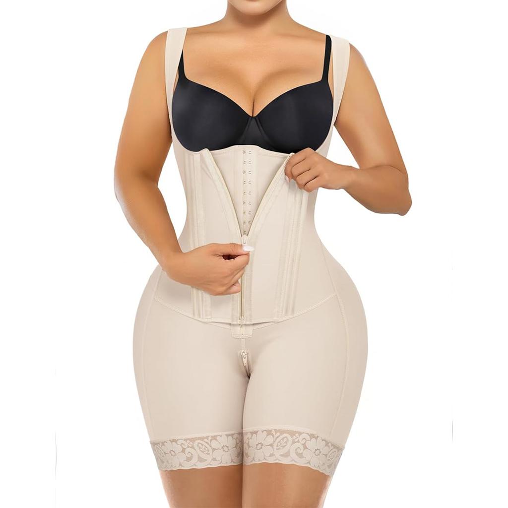 Women's Plus Size High Waist Tummy Control Body Shaper Fajas Colombianas BBL Shapewear Compression Bodysuit With Hooks and Zipper