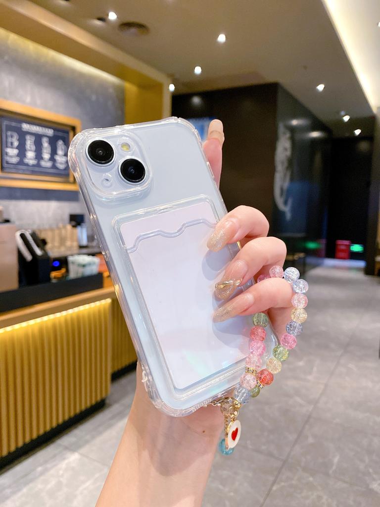 Clear Card Slot Phone Case With Colorful Charm Lanyard For For Iphone 17 Air 16 1 14 Plus 13 12 11 Pro Max X S Back Cover