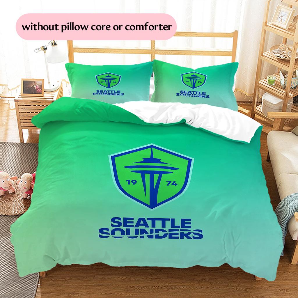 Seattle Sounders FC Pattern Bedding Quilt Set Home Decoration Gift (1 * Duvet Cover + 2 * Pillowcase Without Core)