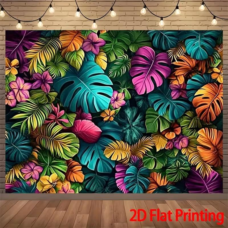 2D Vibrant Monstera & Hibiscus Backdrop for Summer Parties, Luaus and Cheerful Content
