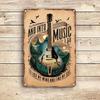 Vintage Aluminum And Into Music I Go Guitar Wall Art Rustproof Sign for Bedroom Garage Decor
