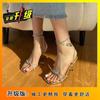 Rhinestone sandals women's summer open-toed stiletto Roman shoes with square head high heels 2025 new French fairy shoes
