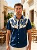 Printed Design – Not Textured Men's Short Sleeve Shirt, Western Vintage Casual Lapel Top