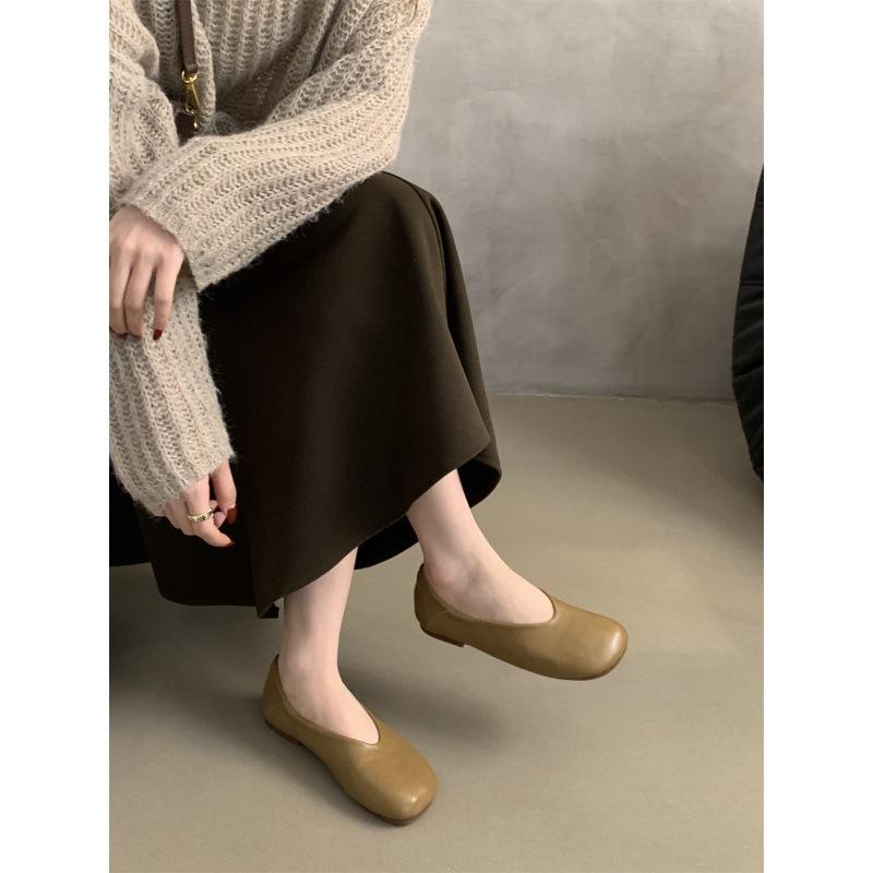 Französischer Abendwind Flacher Mund Einzelne Schuhe Damen Frühling und Herbst Koreanische Edition Oma Schuhe Damen Flacher Boden Ein Pedal Doudou Schuhe