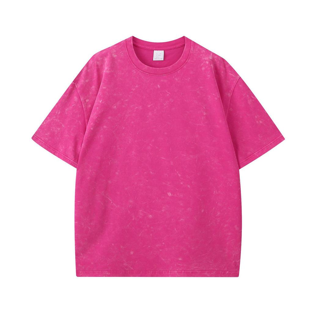 T-shirt da uomo in puro cotone pesante da 260 g, effetto retrò, con motivo a fiocchi di neve, vestibilità ampia, maniche corte