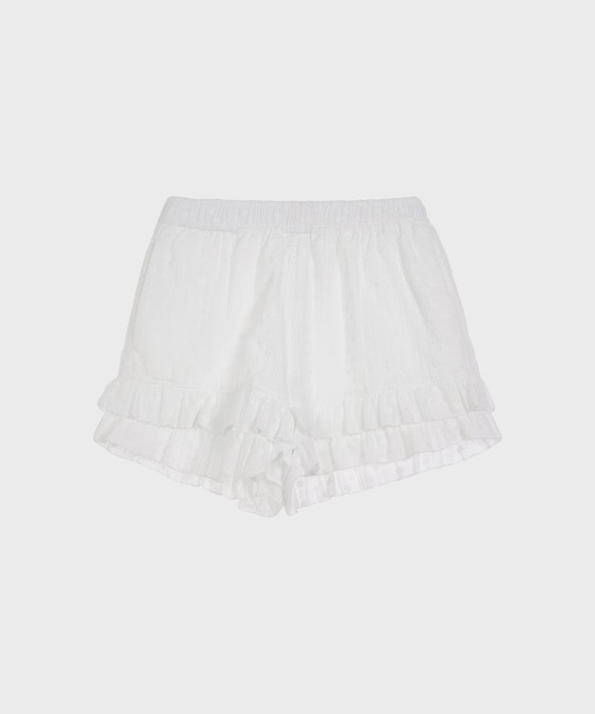 Alkialka Ruffle Hem Shorts (White)
