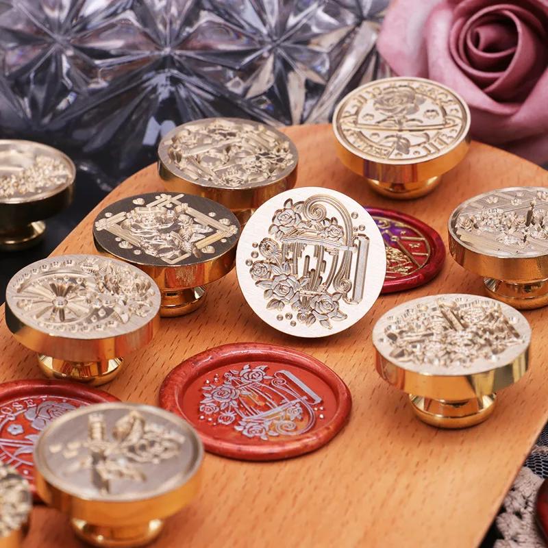 Wax Seal Stamp Heads Rose Pattern for Wedding Invitation Envelope Scrapbooking Flower Stamp for Card Making Craft Decoration