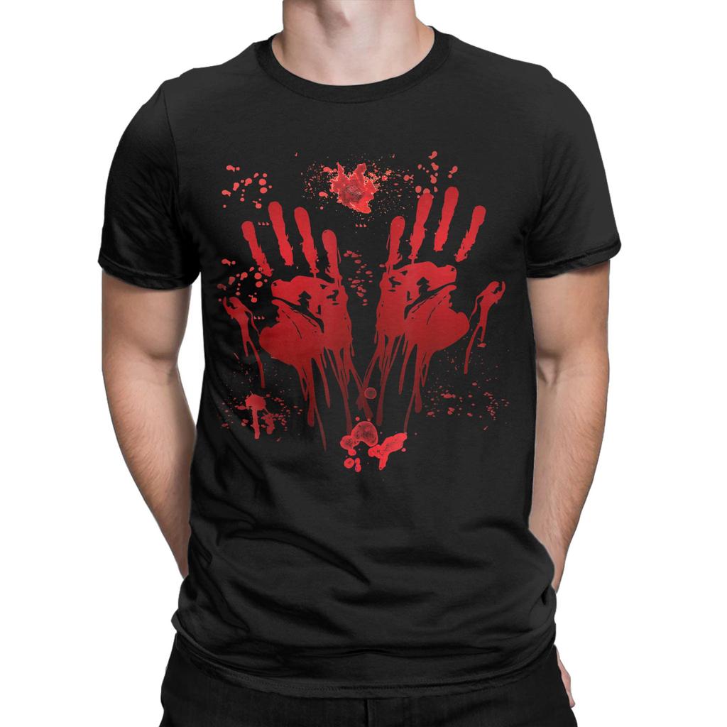 Men's Halloween Bloody Hands Blood Splash T Shirt Zombie Cotton merch Casual Short Sleeve O Neck Tee Shirt 4XL 5XL 6XL T-Shirts