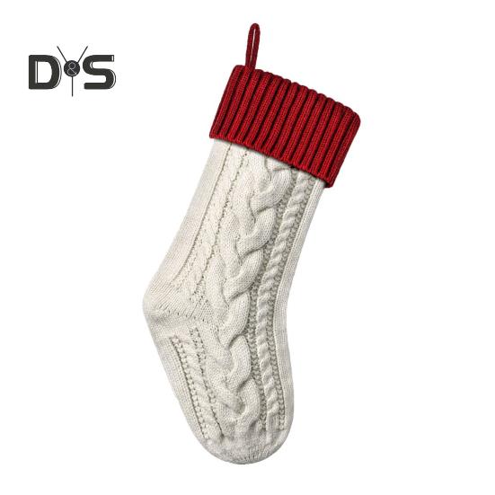 

1 шт. Різдвяна підвісна шкарпетка В’язана цукерка Панчоха для зберігання подарунків для святкової атмосфери Контрастний колір Прикраса домашнього вікна Подарунок Носок для дарування червоний/білий