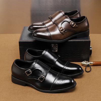Sapatos Monk Masculinos, Forro Completo de Alta Qualidade Fivela Dupla Negócios Formal Sapatos de Couro Masculinos Bico Fino