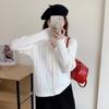 Autumn and winter niche V-neck twist loose knitted cardigan top casual simple long-sleeved thin outer sweater