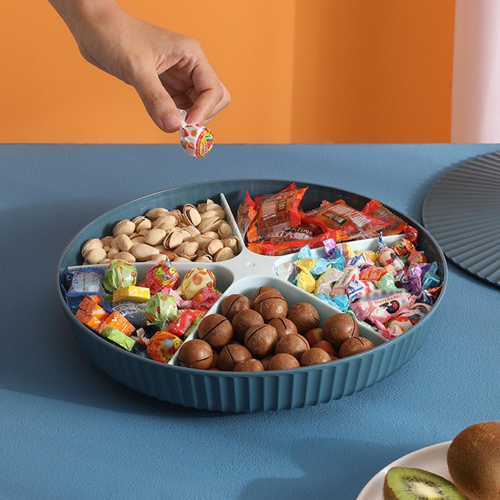 Plastic Round Dried Fruit Snack Candy Tray Storage Box with Lid Pastry Nut Dish Plate Appetizer Serving Platter Desktop Supplies