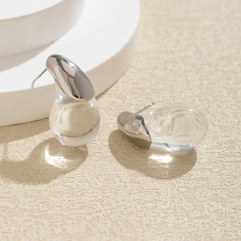 Versatile Clear Resin Drop Earrings Alloy Base Portable Designs for Everyday Jewelry Wear