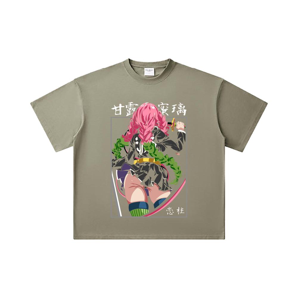 260 GSM Double Yarn 32 Count 100% Cotton Demon Slayer V75 Mitsuri Print Unisex Heavy Cotton T Shirt