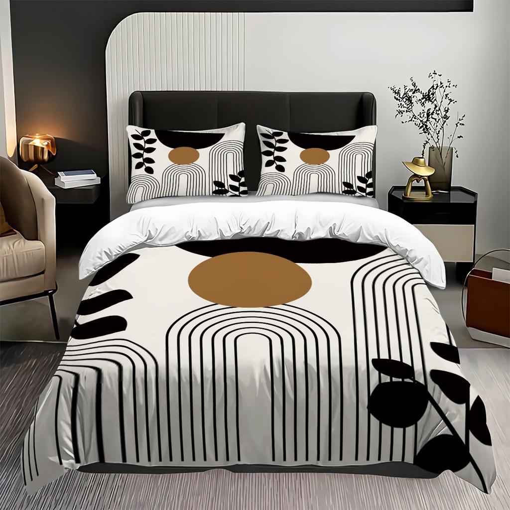 Explosive Bed Three-Piece Set Geometric Lines And Leaves Digital Printing Quilt Cover Home Textile 3-Piece Set