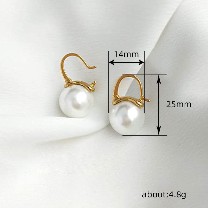 Large pearl pendant earrings, classic round pearl Huggie women's earrings, elegant wedding and daily jewelry gifts
