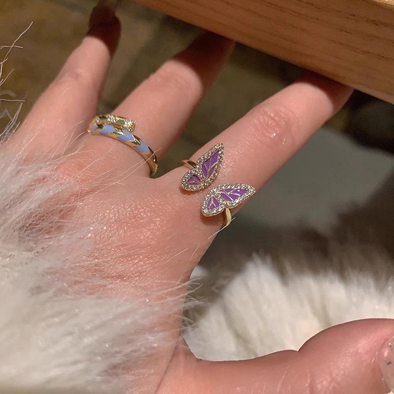 Geometric Butterfly Chic Ring For Women Fashionable Open Design Shell And Pearl Style