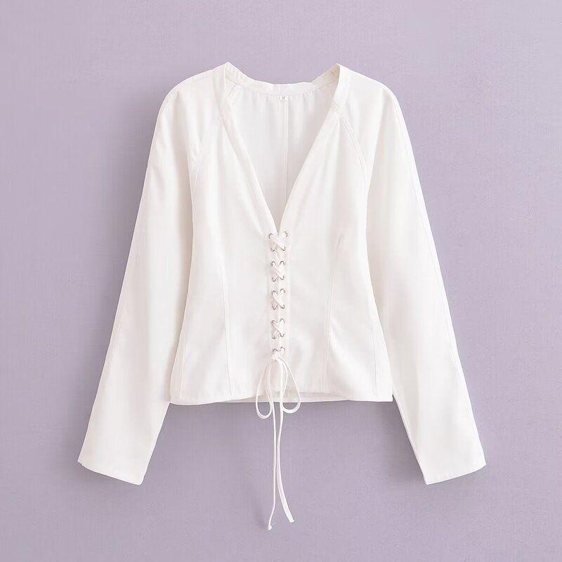 Fashion Style 2024 Summer New Arrival Women's Stylish Slimming Versatile Long Sleeves Rope Shirt Tops 2010798