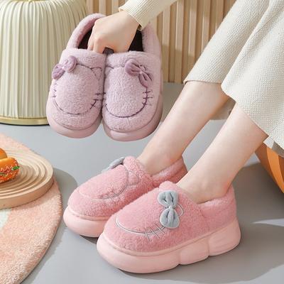 Sieviešu soma ar biezu zoli mājas modes bantītes čības ziemas samta augstuma palielināšanai kopmītnē Siltas un neslīdošas kokvilnas kurpes