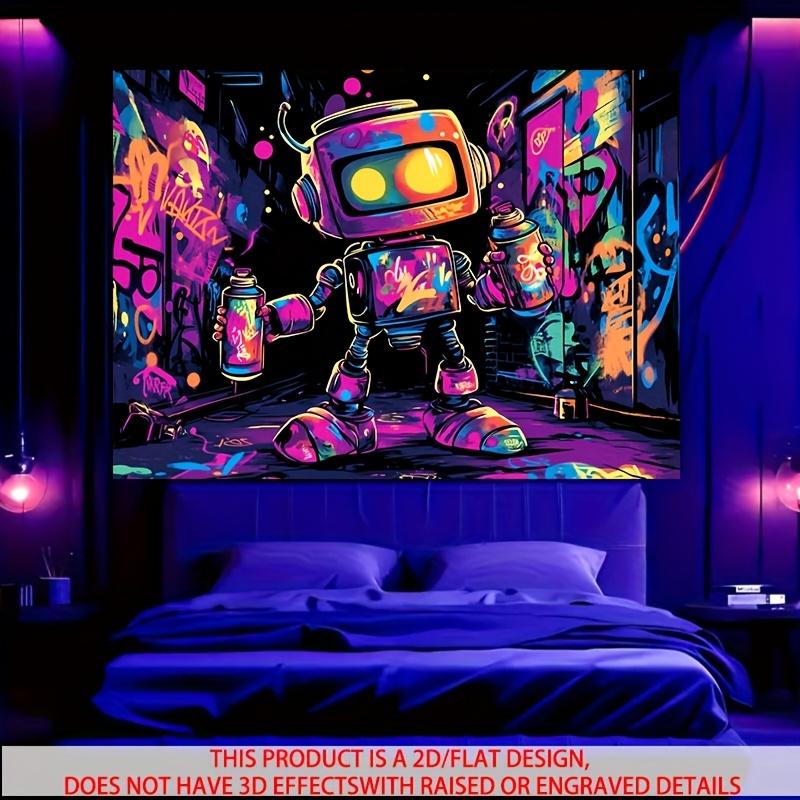 Street Graffiti Robot Tapestry Wall Hanging Home Decor for Bedroom Living Room Dorm Neon Hip Hop Printing Living