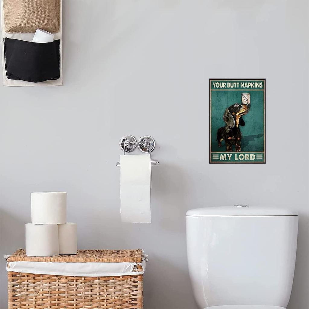 Dachshund Metal Tin Sign Dachshund And Toilet Paper Funny Poster Cafe Living Room Kitchen Bathroom Home Art Wall Decor Plaque Gift 8x12 Inch