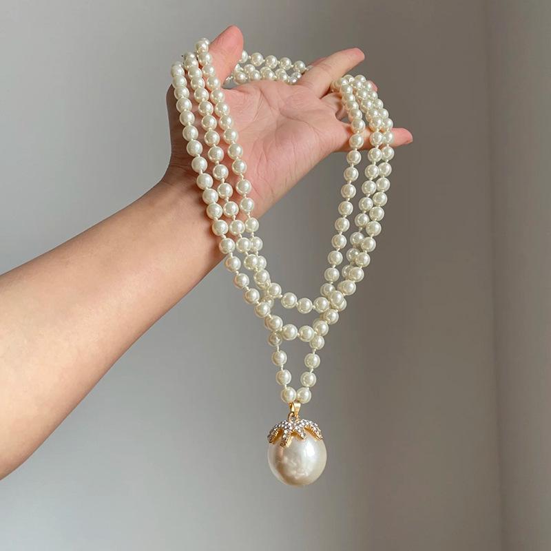 Французское ретро ожерелье-подвеска со стразами и жемчугом - Элегантная модная цепочка на ключицу с ощущением высокого качества