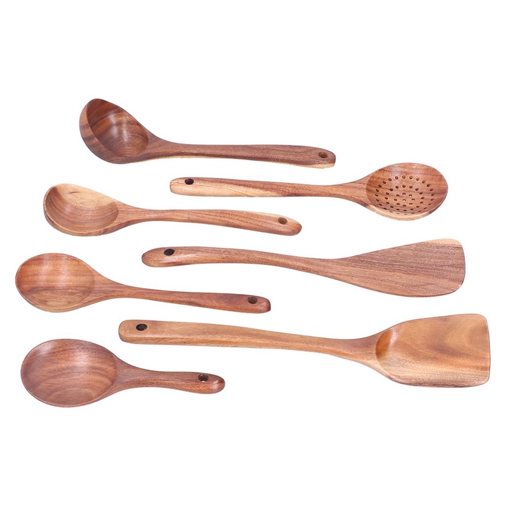 Holzspatel Löffel Set Küchenutensil Antihaft Rührspatel Topflöffel mit langem Griff für