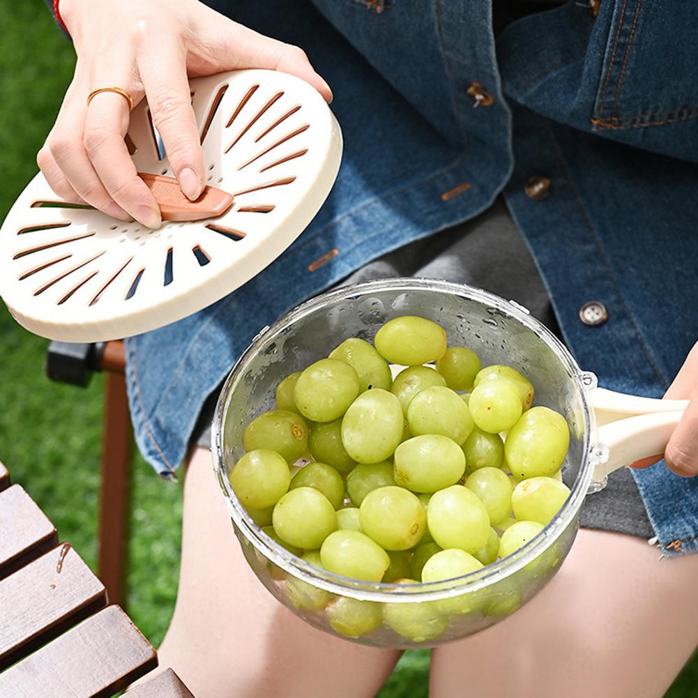 Plastic Fruit Drain Basket with Lid Fruit Vegetable Washing Bowl Foldable Handle Colander Multifunctional Refrigerator Crisper