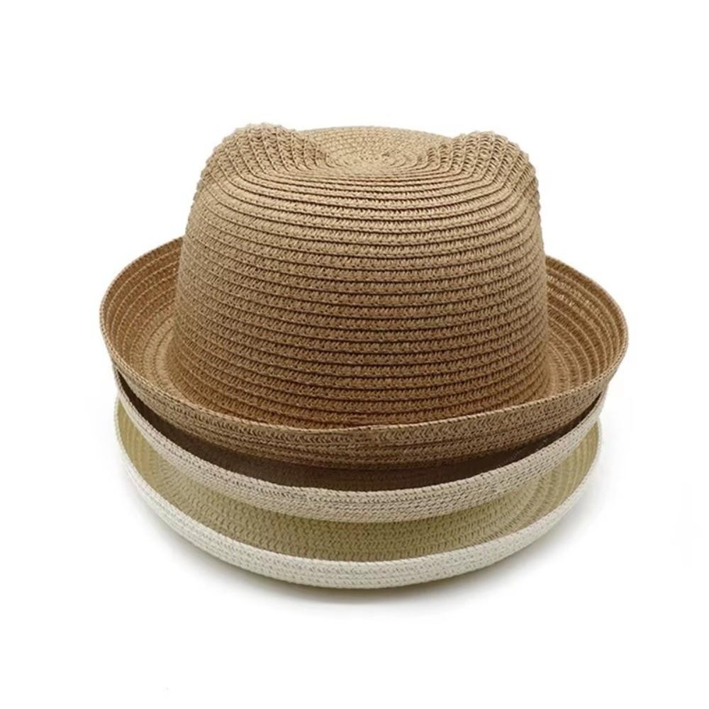 Nuovo Cappellino da Bambino con Orecchie Rete di Paglia Protezione UV Cappello da Sole da Spiaggia Traspirante Cappellino da Baseball Estivo