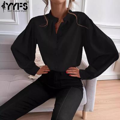 Women's Fashion Casual Spring Fall Solid Color Print Long Sleeve V-Neck Blouses & Shirts