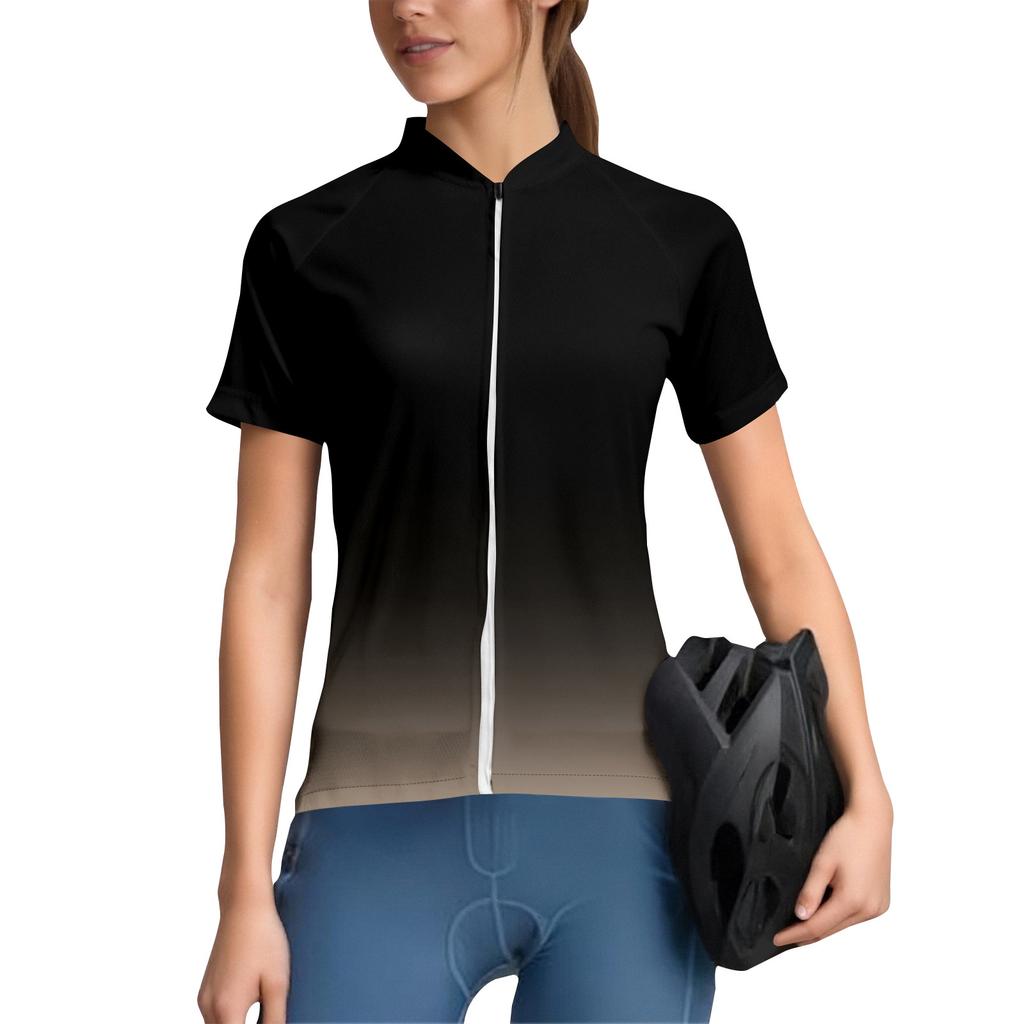 Completo da ciclismo da donna sfumato, maglia da ciclismo a maniche corte con 3 tasche posteriori, traspirante, ad asciugatura rapida, anti-umidità, striscia riflettente per il ciclismo