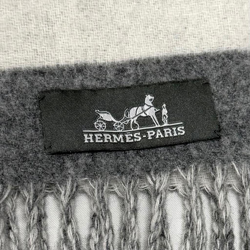 Great HERMES Scarf love story With fringe gray cashmere Women Used
