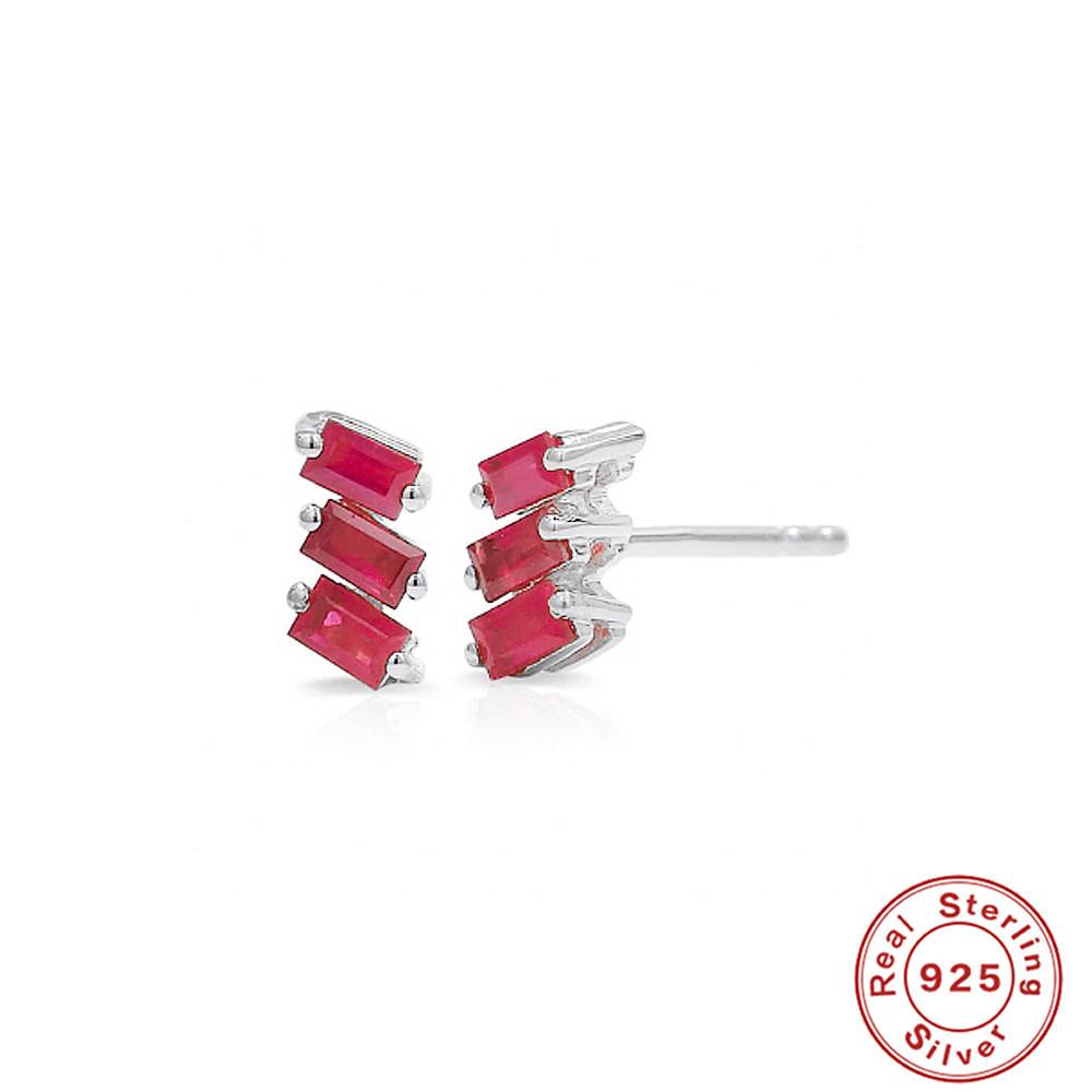 

Best-Selling S925 Sterling Silver Inlaid With Three Asymmetrical Rectangular Zircon Fashion Stud Earrings. 925 Silver