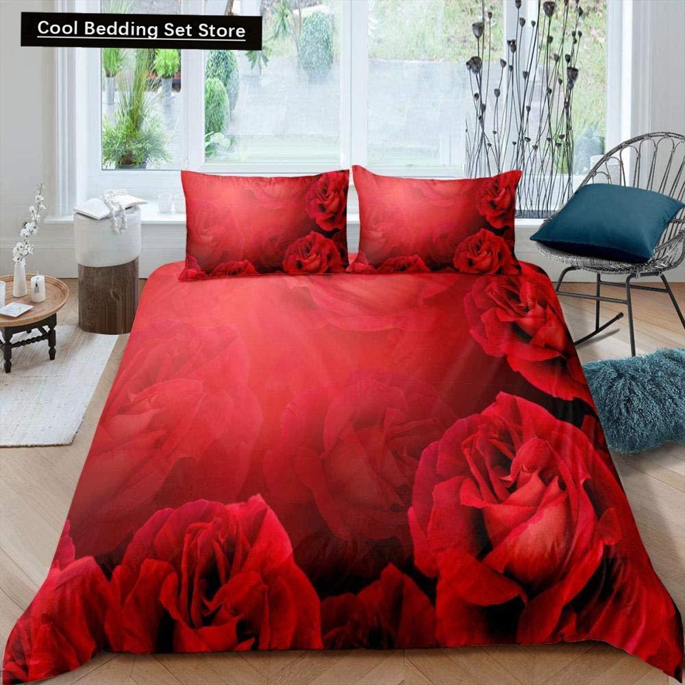 Valentine'S Day Rose King Queen Duvet Cover Red White Floral Bedding Set Romantic Flowers Quilt Cover Polyester Comforter Cover
