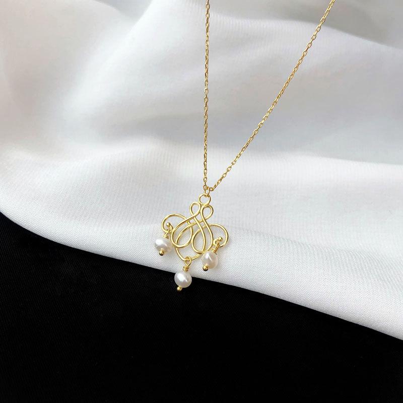 

Универсальный темпераментный узел жуйи с жемчугом в стиле ретро, элегантное ожерелье с подвеской, цепочка для свитера, цепочка для ключицы