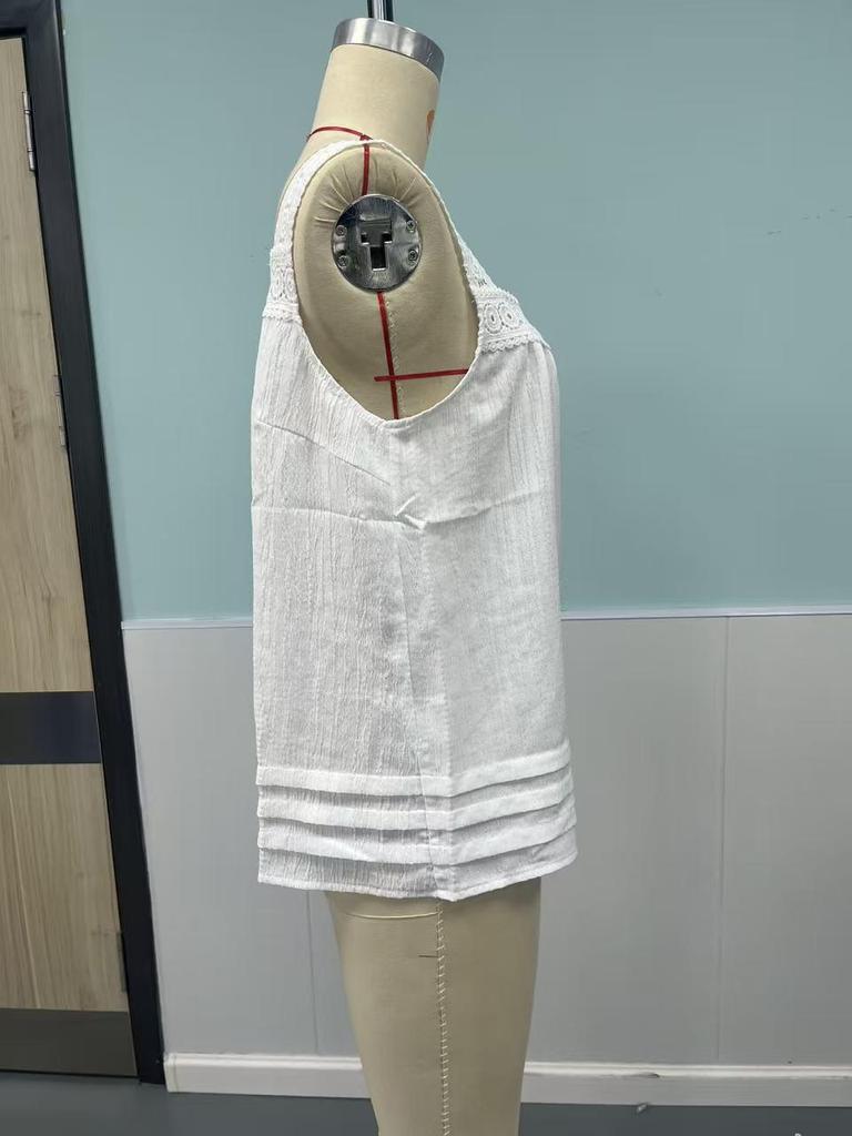 2025 Summer Pleated Lace Patchwork Slimming Versatile Vest Top