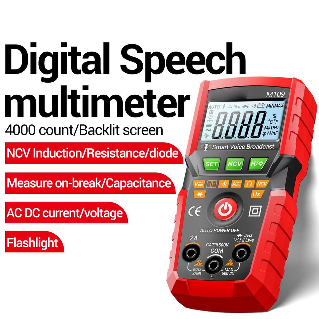 Multimeter Tester 4000-count Voltage Current Meter Electronic Measuring Tool with Auto Voice Broadcast for Electricians