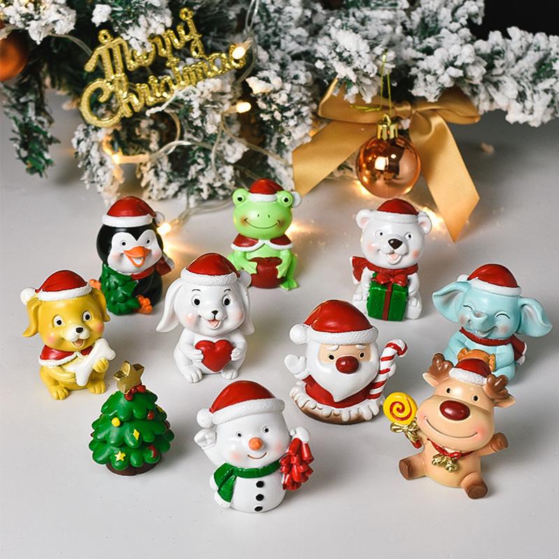Christmas Decorations Resin Miniature Figurines Mini Santa Claus Snowman Xmas Tree For Xmas Goodie Bag Fillers Party Favors