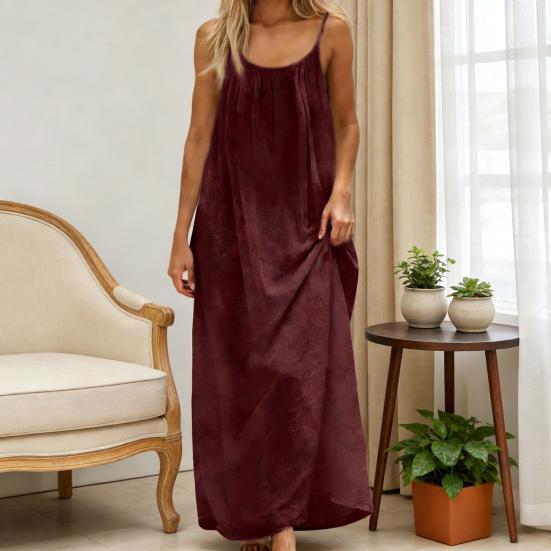 Abito estivo da donna con spalline sottili, senza maniche, schiena scoperta, maxi, ampio, fluttuante, per vacanze al mare